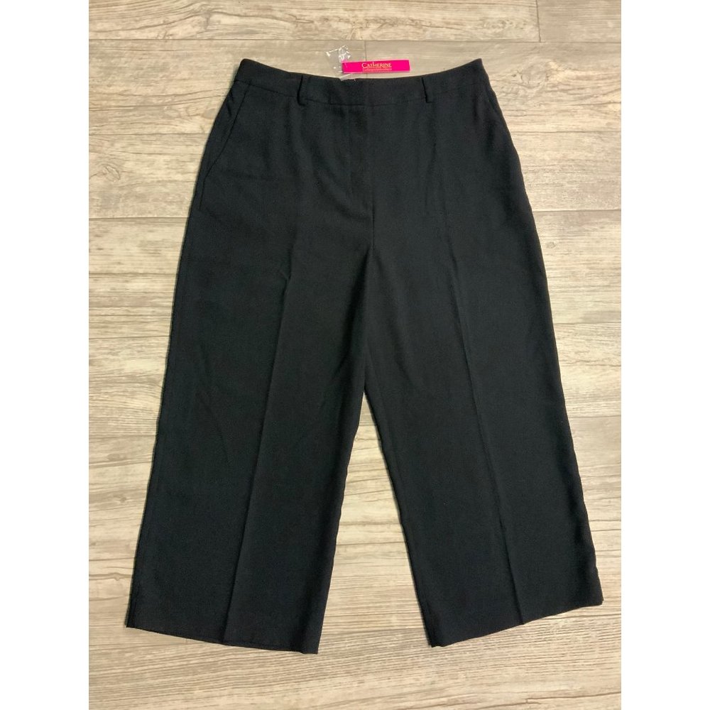 NWT CATHERINE MALANDRINO Cropped Black Wide leg Pants SZ 12
